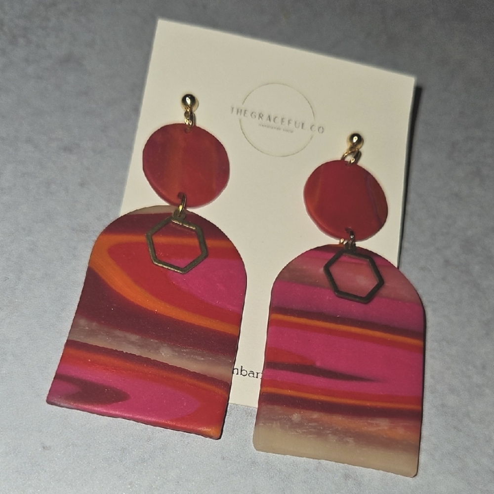 Handmade Polymer Clay  Multicolor Statement Earrings
